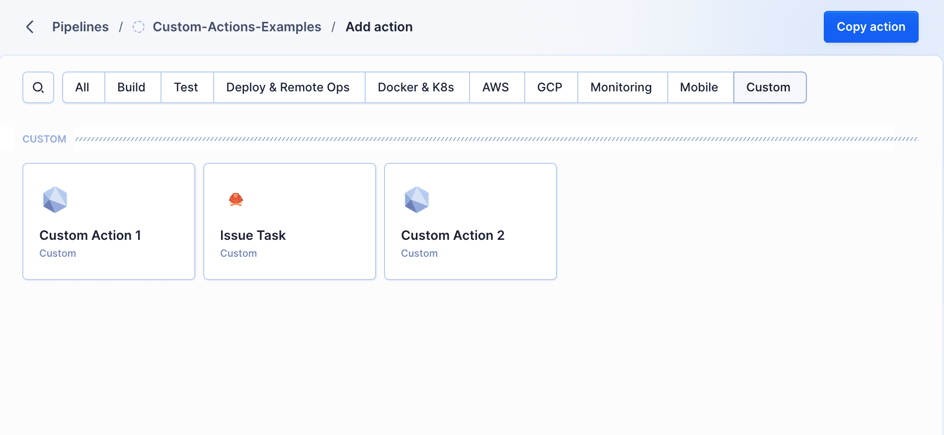 Custom actions on action list