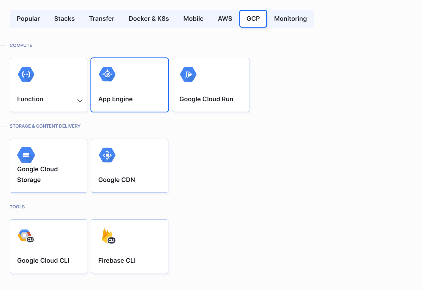 Google Cloud actions in Buddy