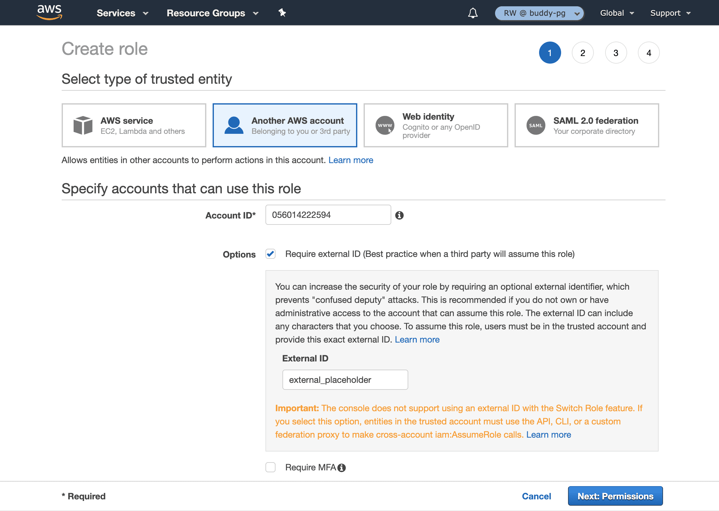 Creating role for AWS account