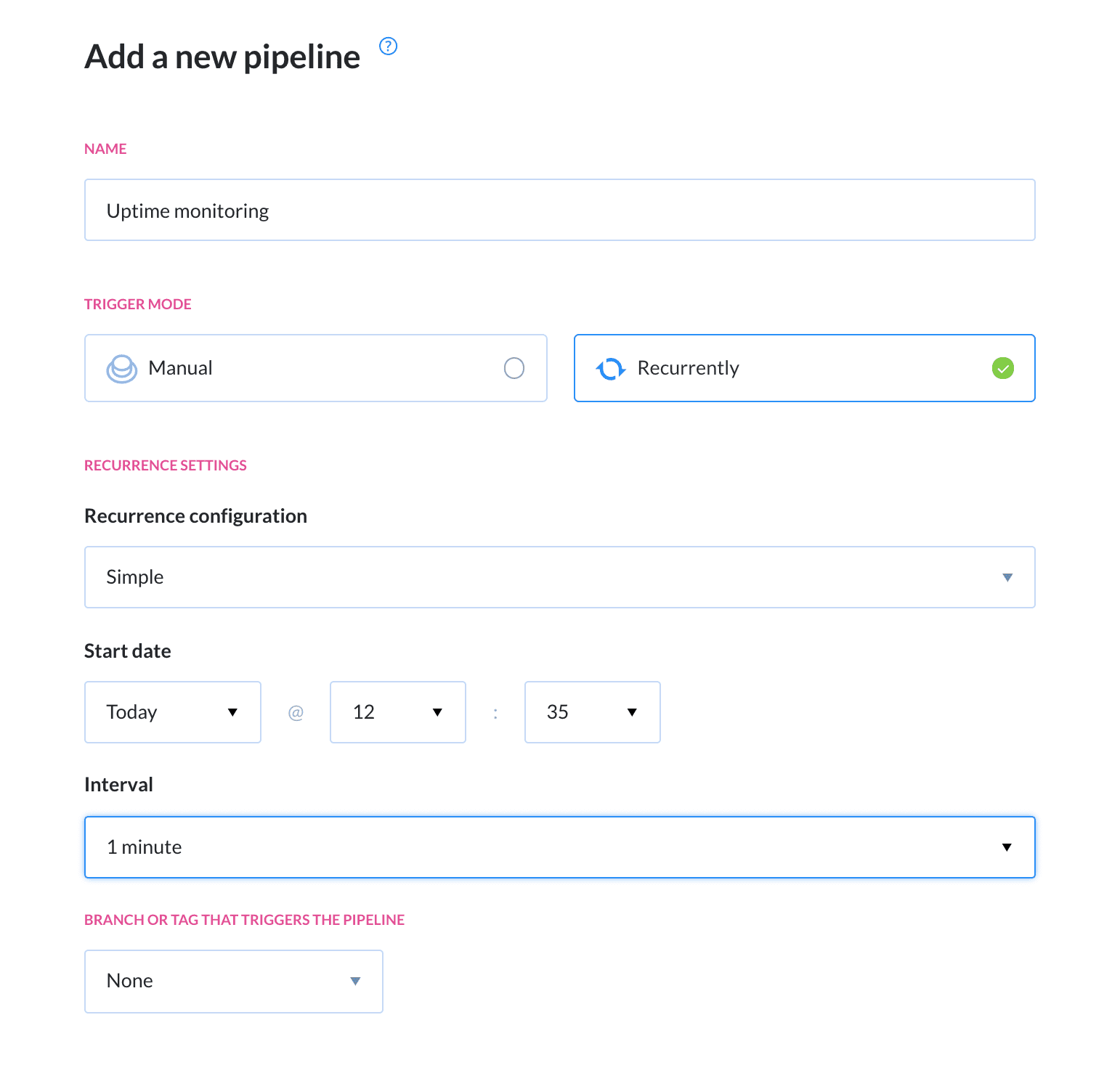 Pipeline settings configuration