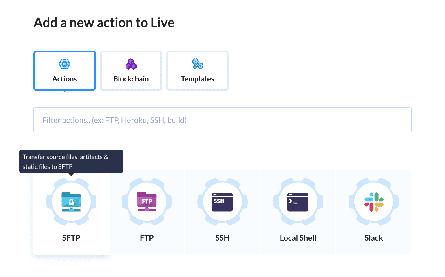 Selecting the upload action
