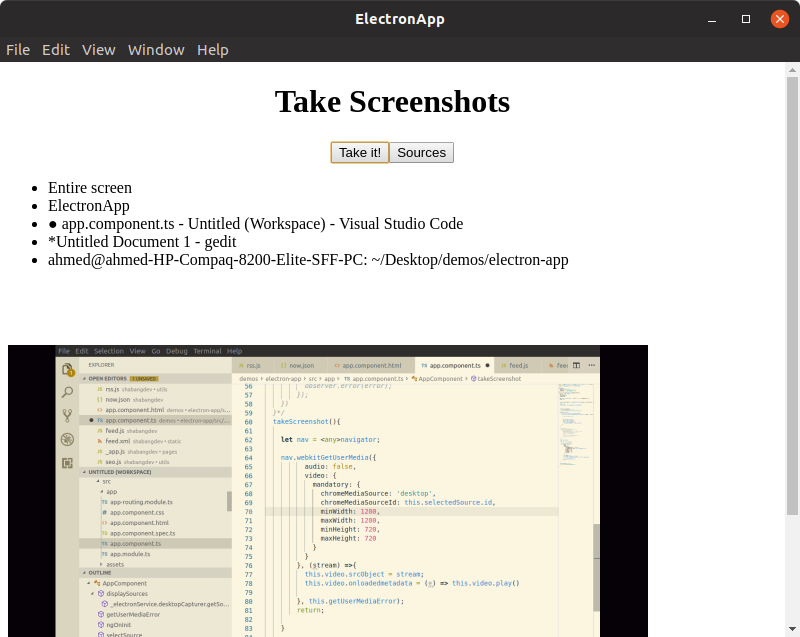 Screenshot of our Electron app
