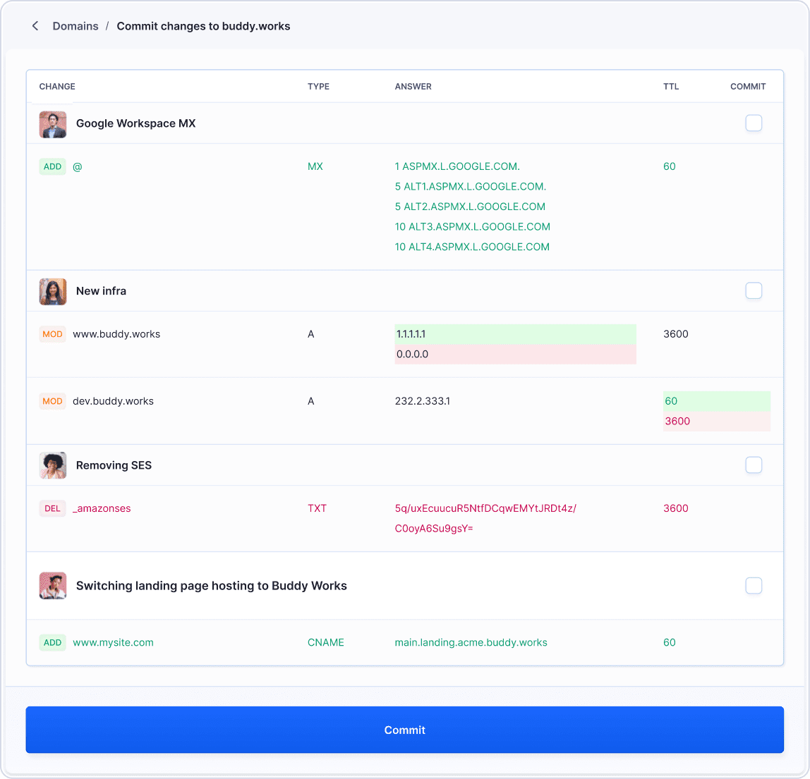 Commit DNS changes