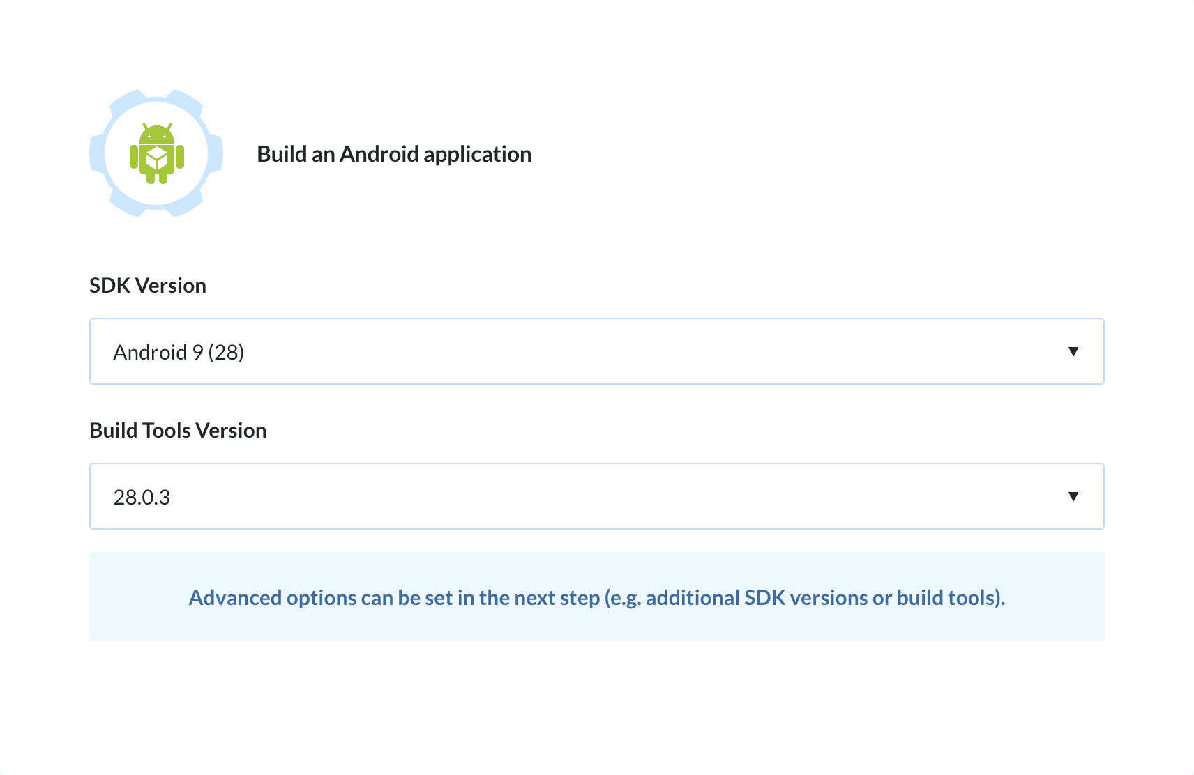 Preview Build Android APK action, tab Pre-Config