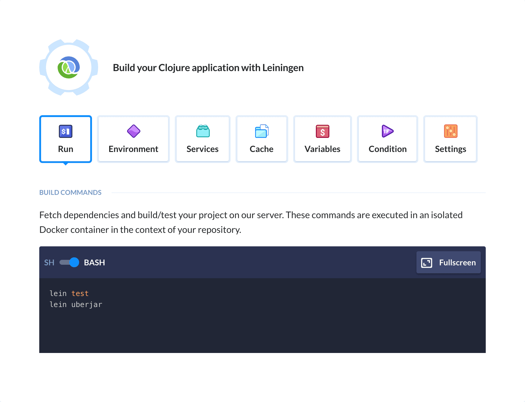 Preview Clojure action, tab Run