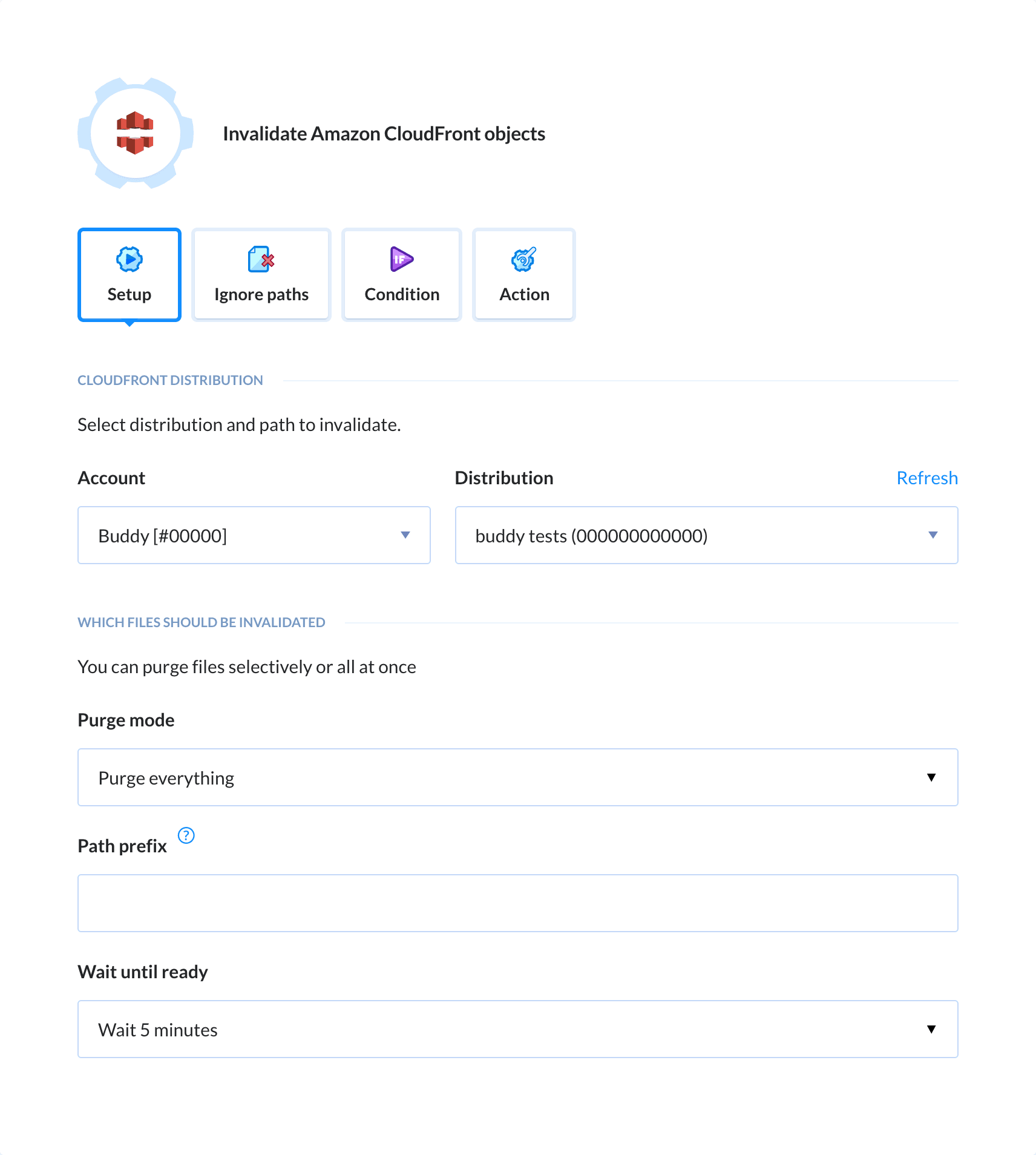 Preview CloudFront action, tab Setup