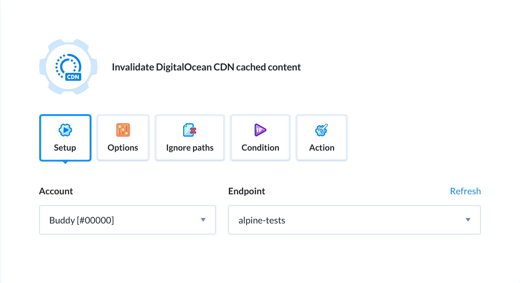Preview DigitalOcean CDN action, tab Setup