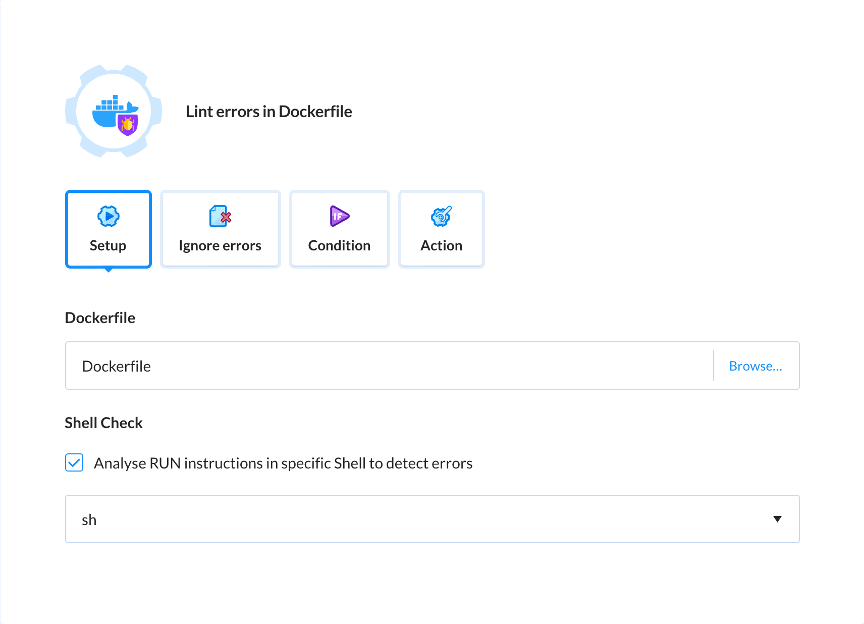 Preview Lint Dockerfile action, tab Setup