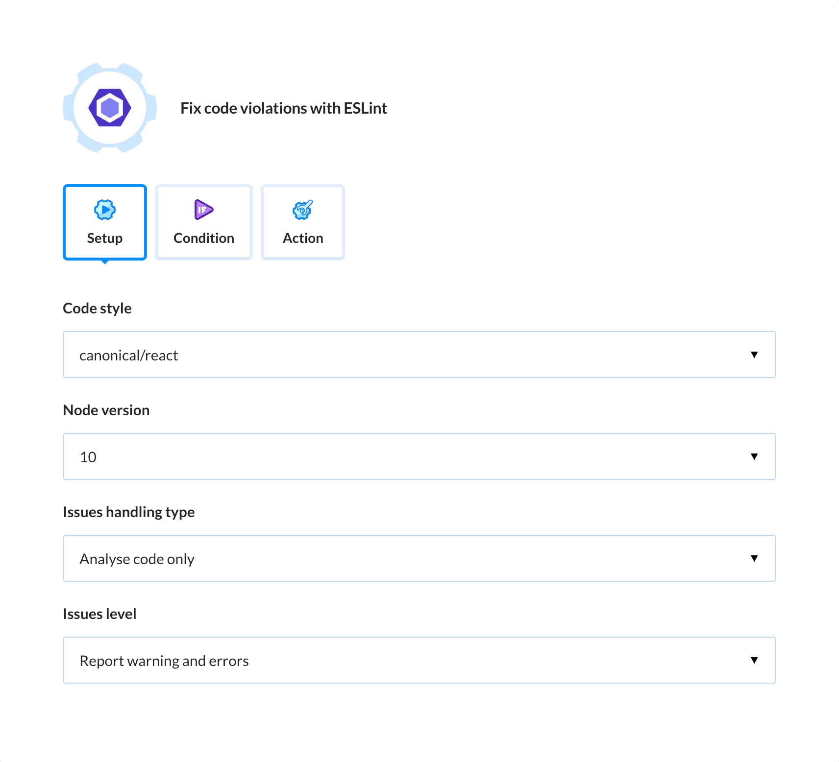 Preview ESLint action, tab Setup
