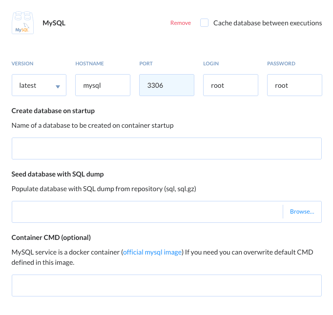 Preview MySQL action, tab Environment