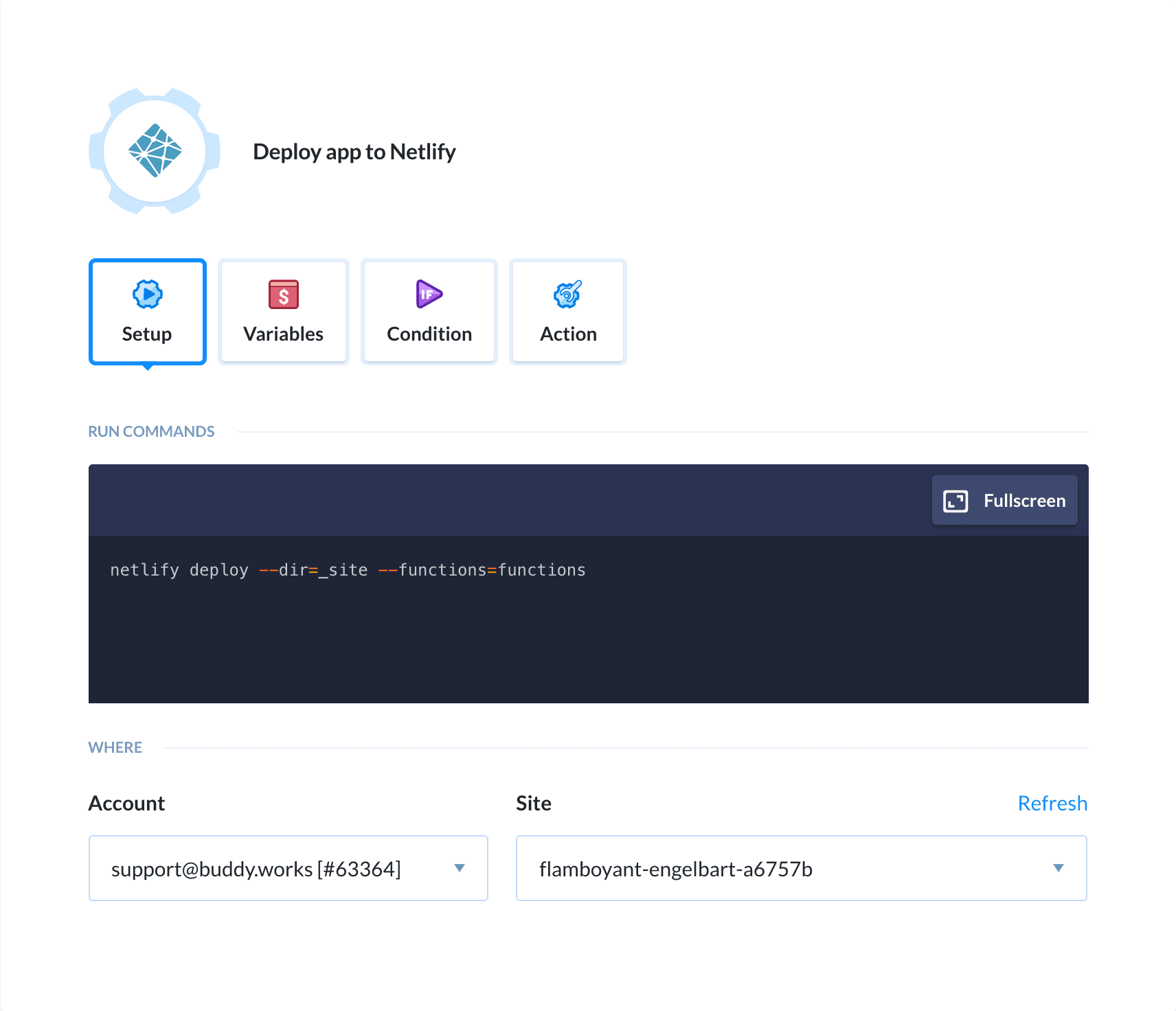 Preview Netlify action, tab Setup
