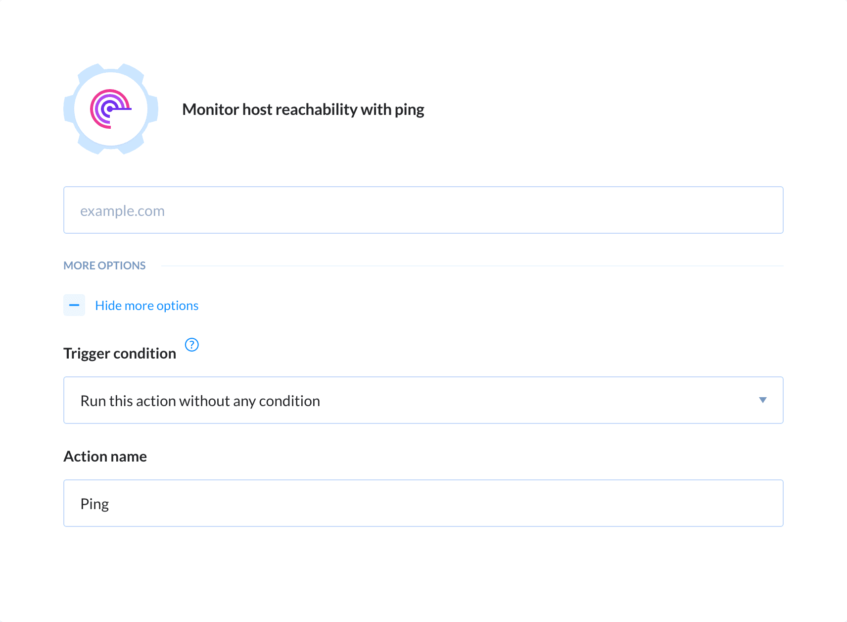 Preview Ping action, tab Setup