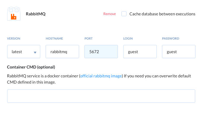 Preview RabbitMQ action, tab Environment