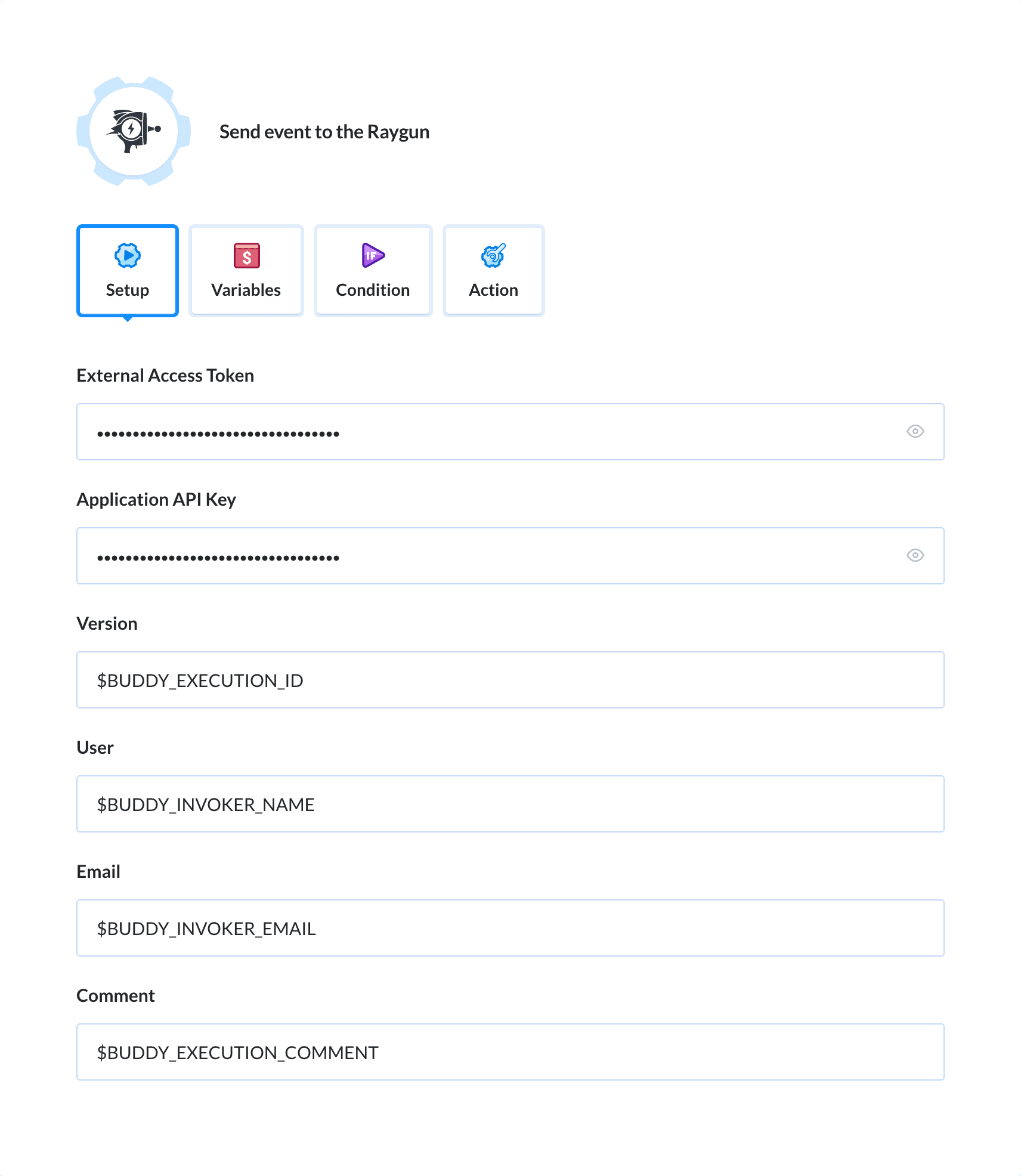 Preview Raygun action, tab Setup