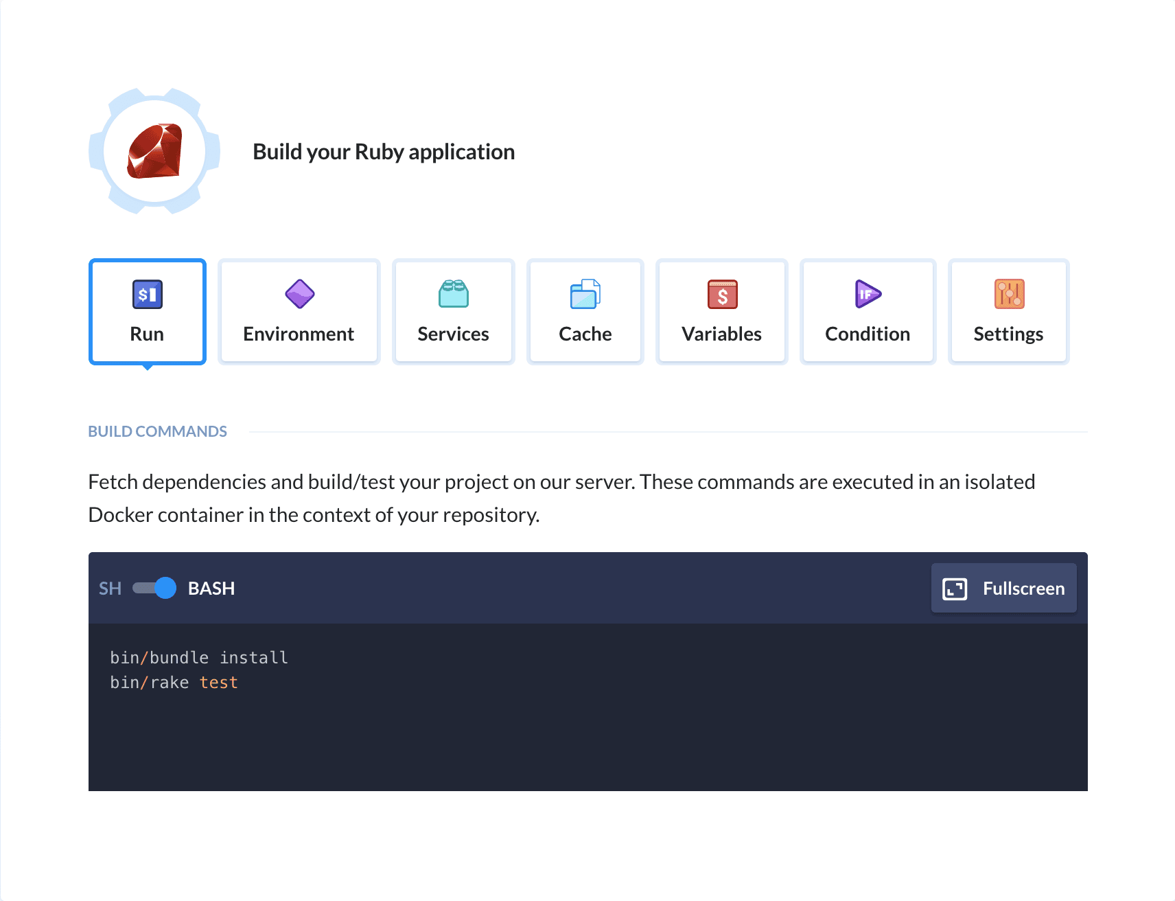 Preview Ruby action, tab Run