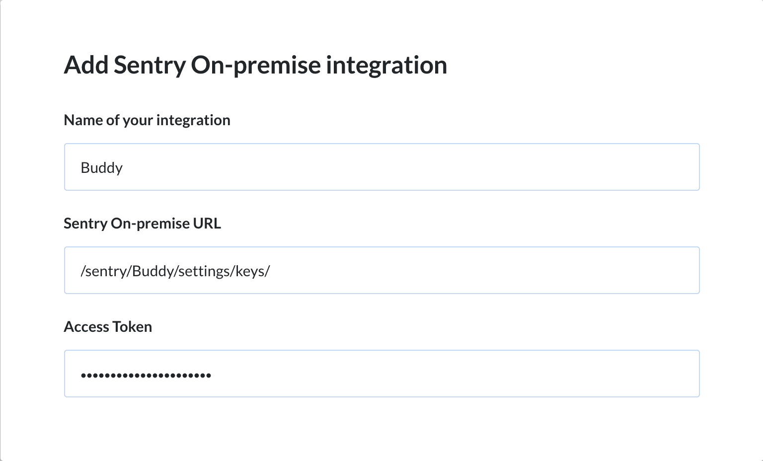 Preview Sentry Self-Hosted action, tab Integration
