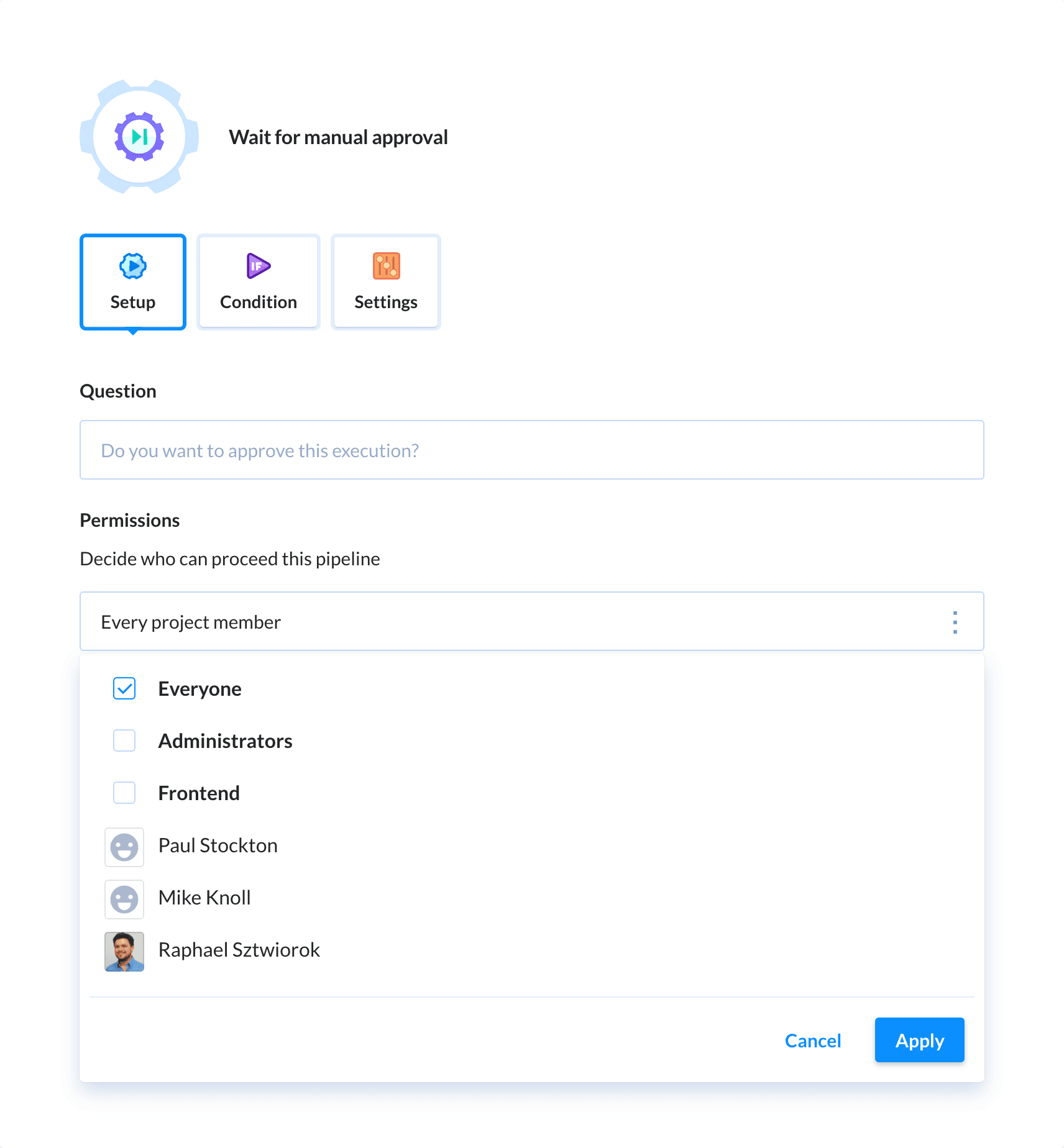 Preview Approval action, tab Setup
