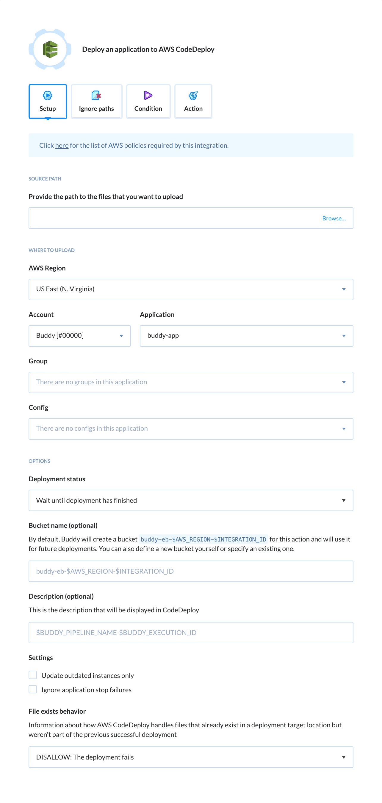 Preview AWS CodeDeploy action