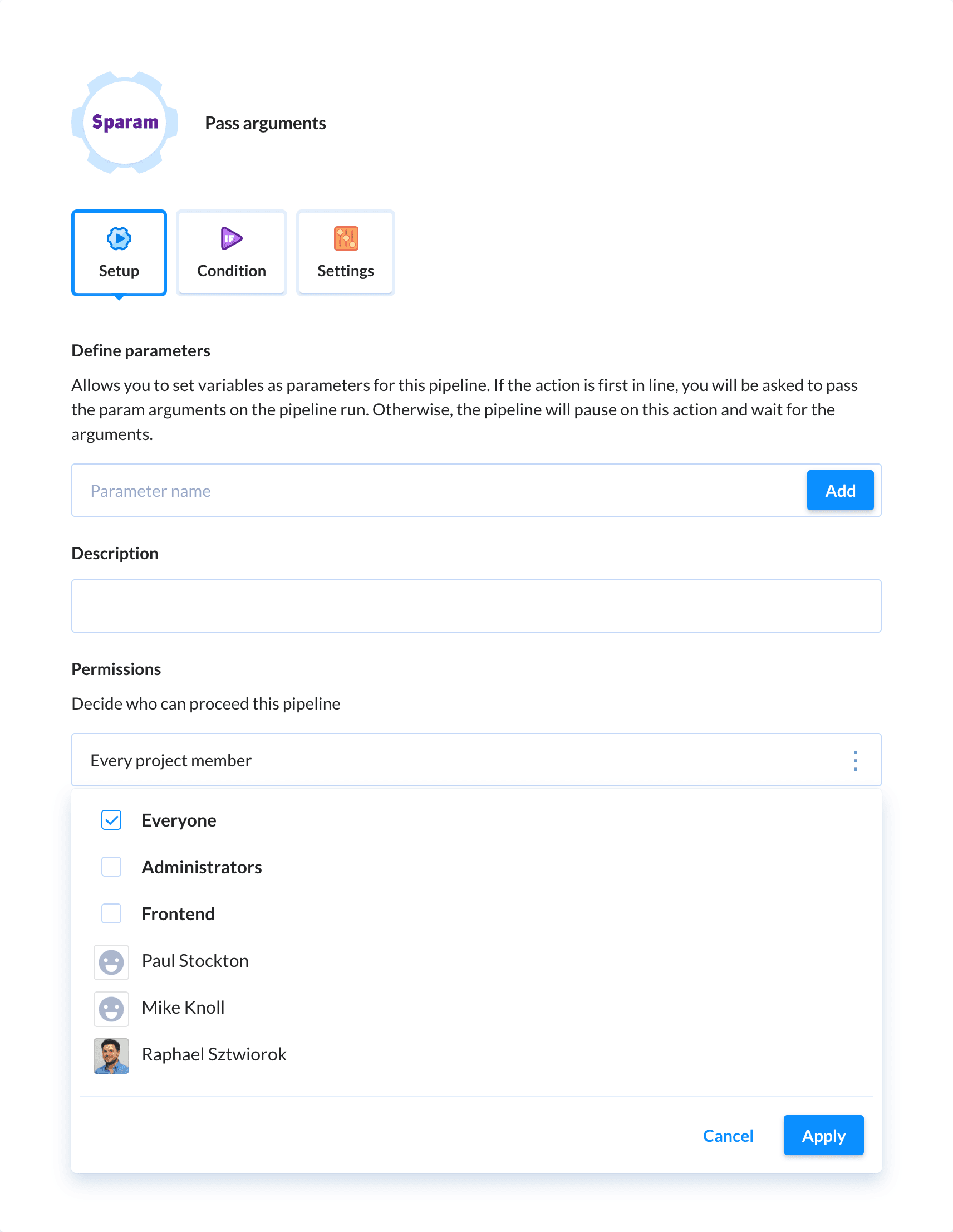 Preview Pass arguments action