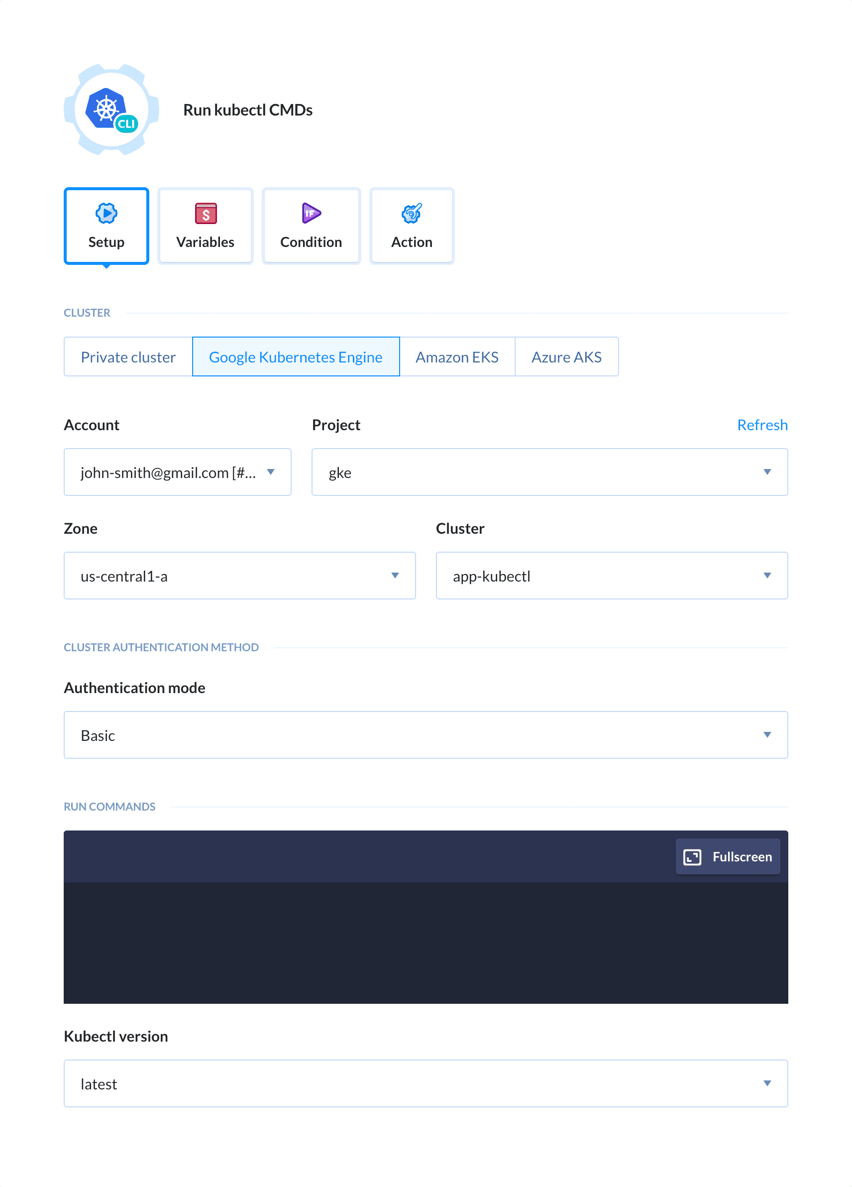 Preview Run kubectl CMDs action