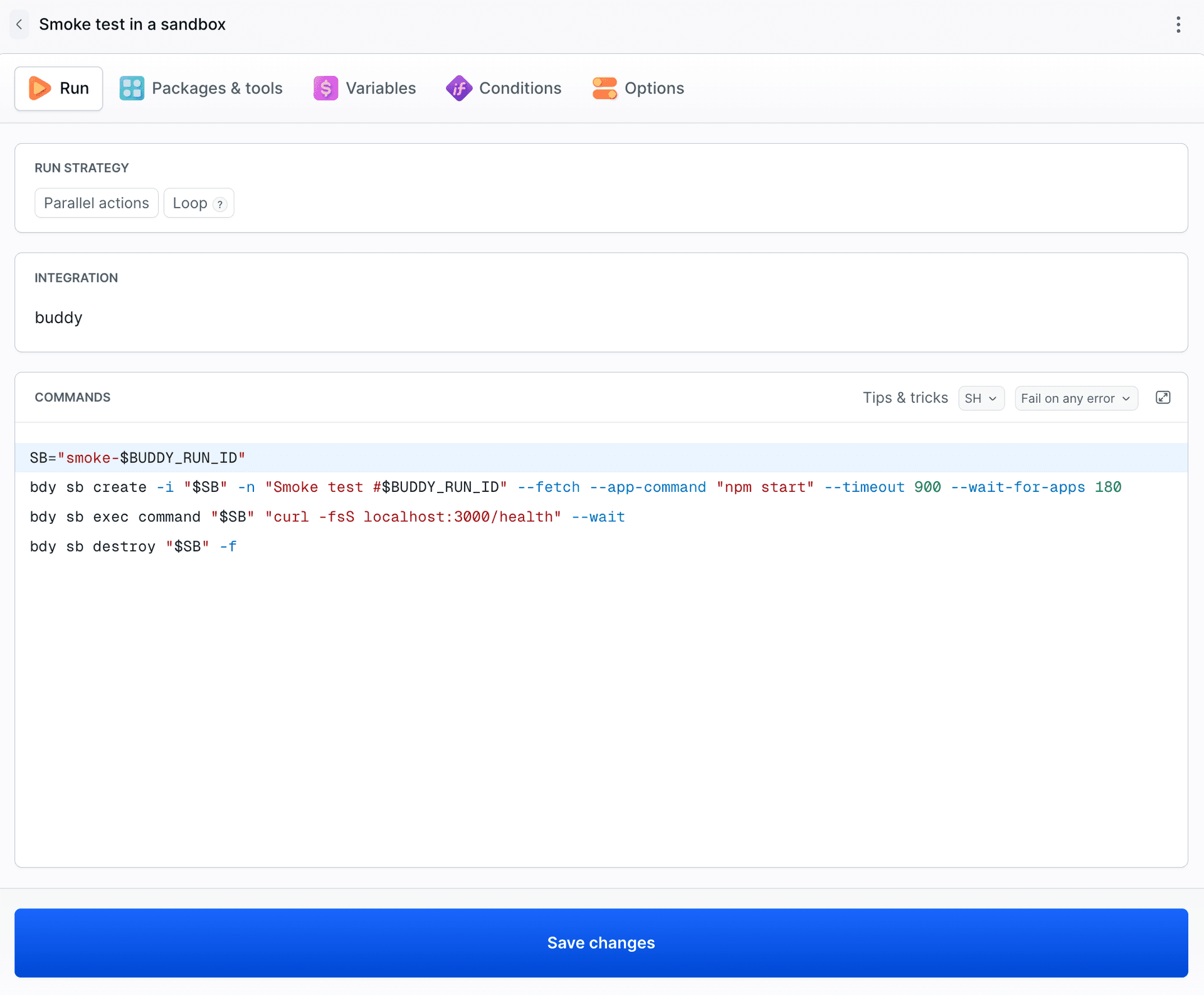 Buddy CLI action with a Buddy integration