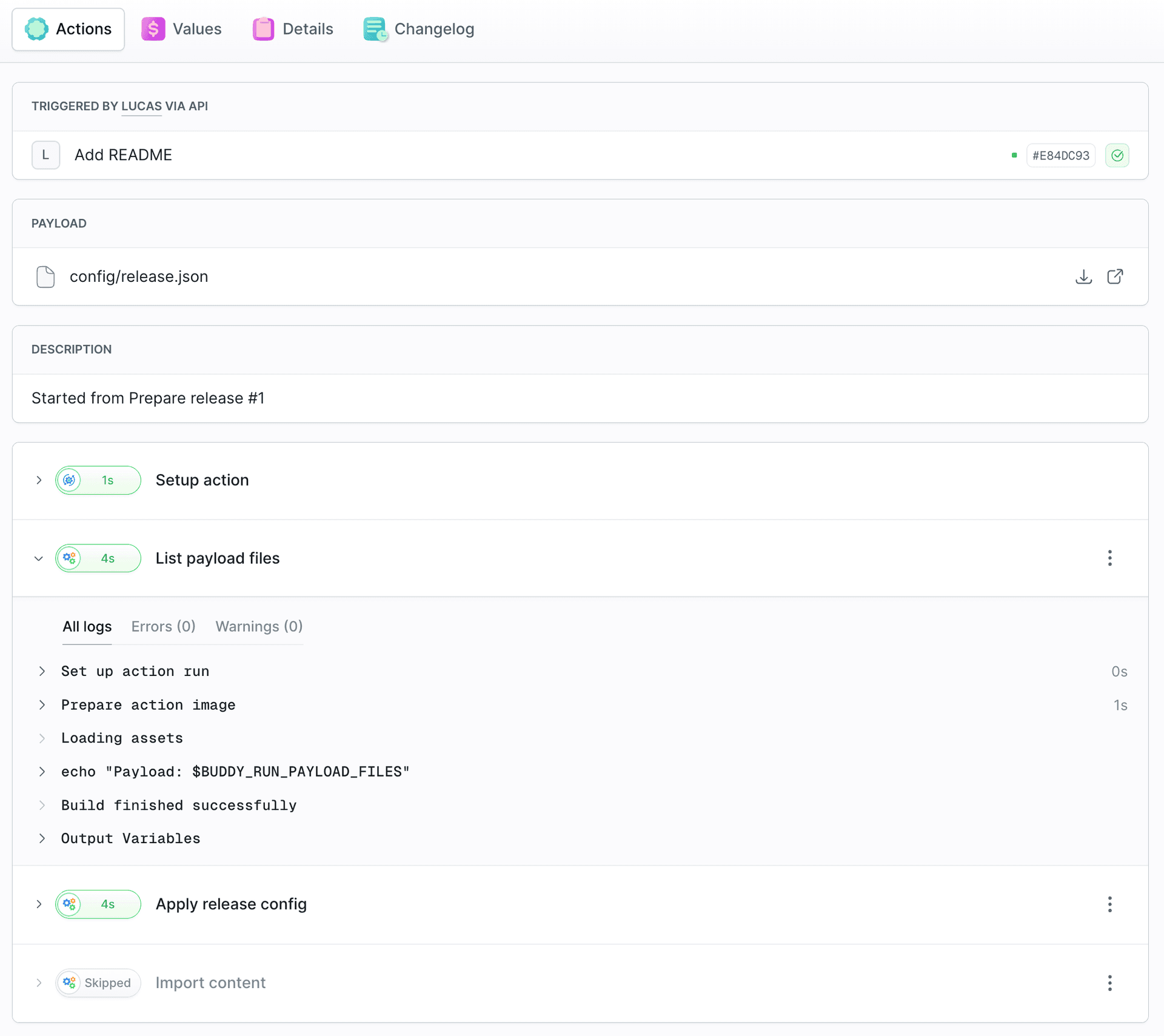 Target run with a payload file