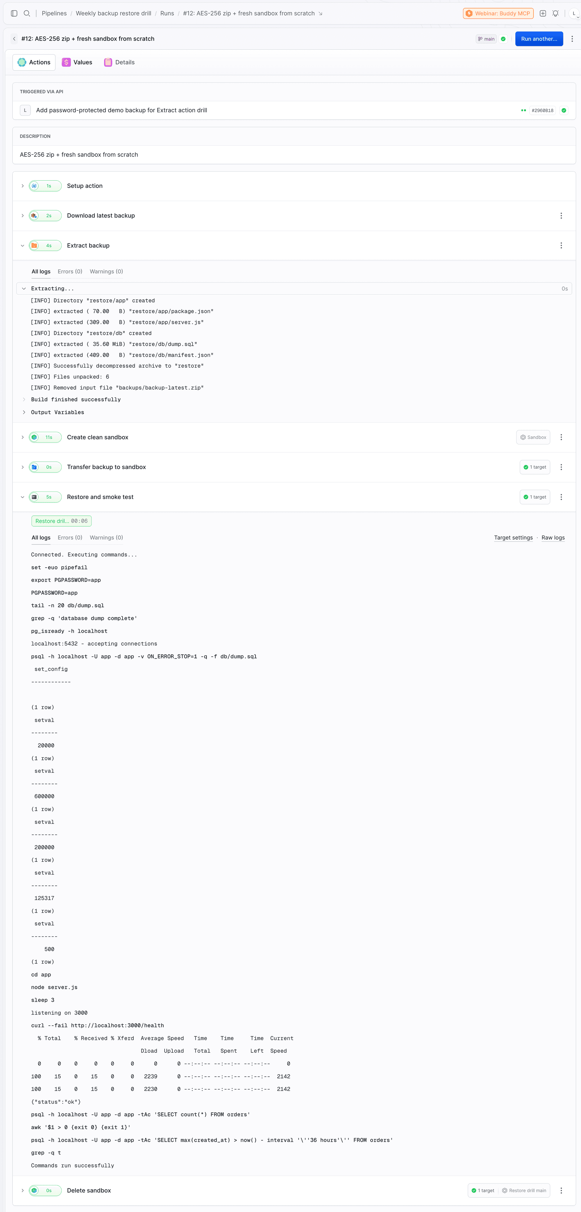 Green restore drill run: Extract unpacked a 35 MB dump, restore and smoke test passed, sandbox deleted