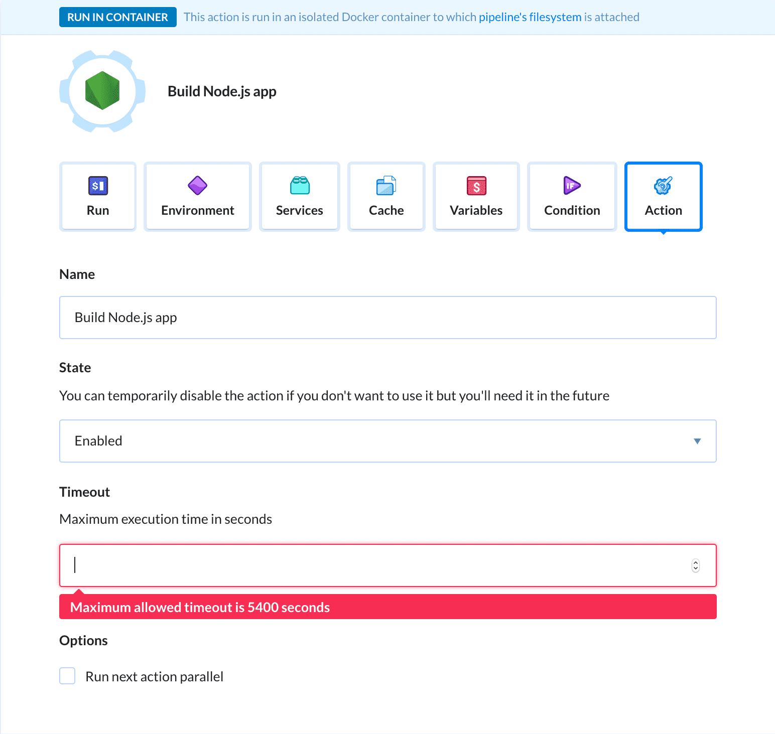 Action timeout location