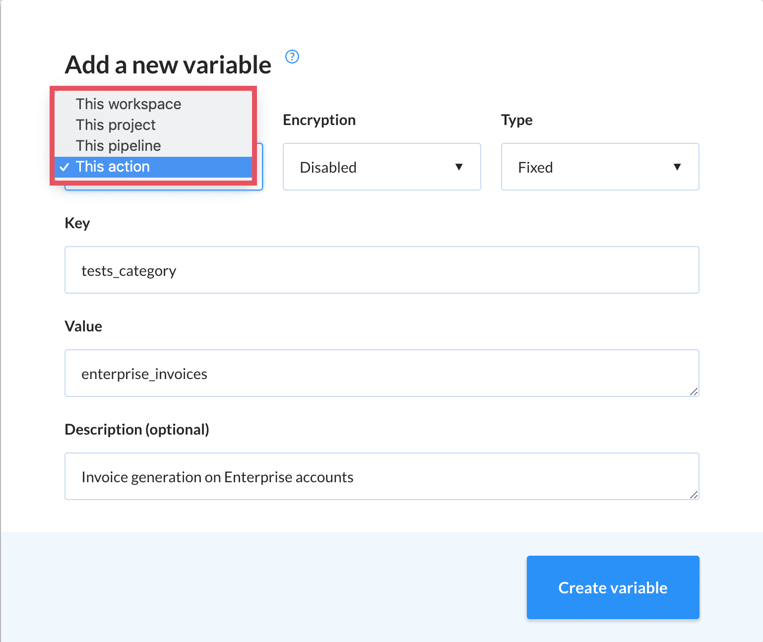 Variable build actions