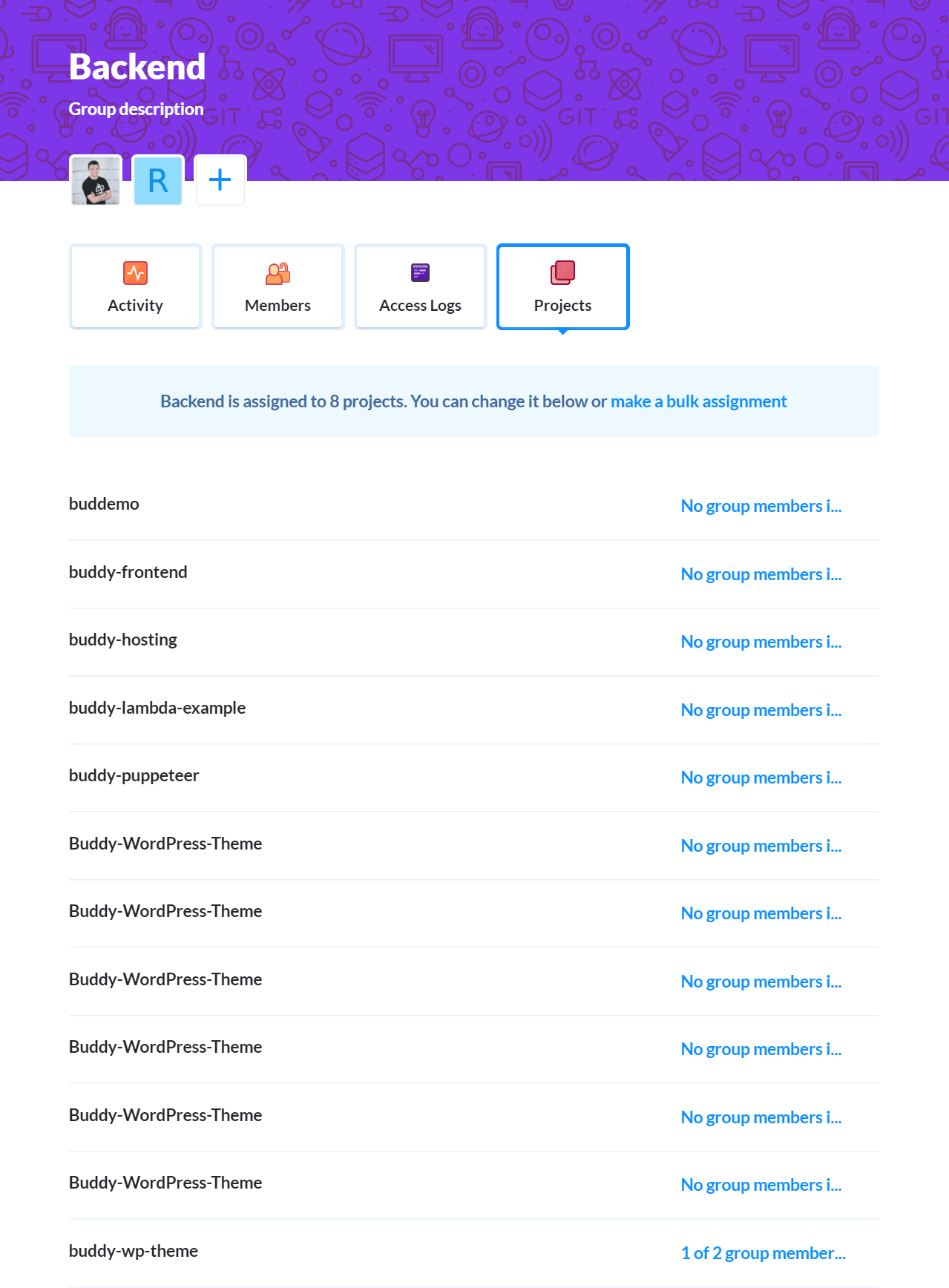 Group settings page