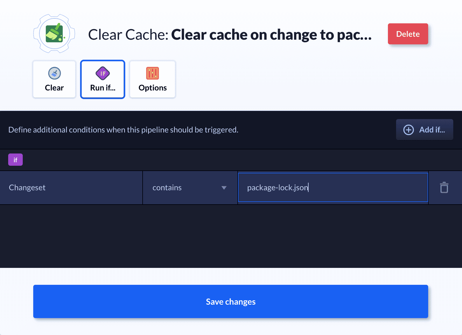 Trigger conditions in the cache action