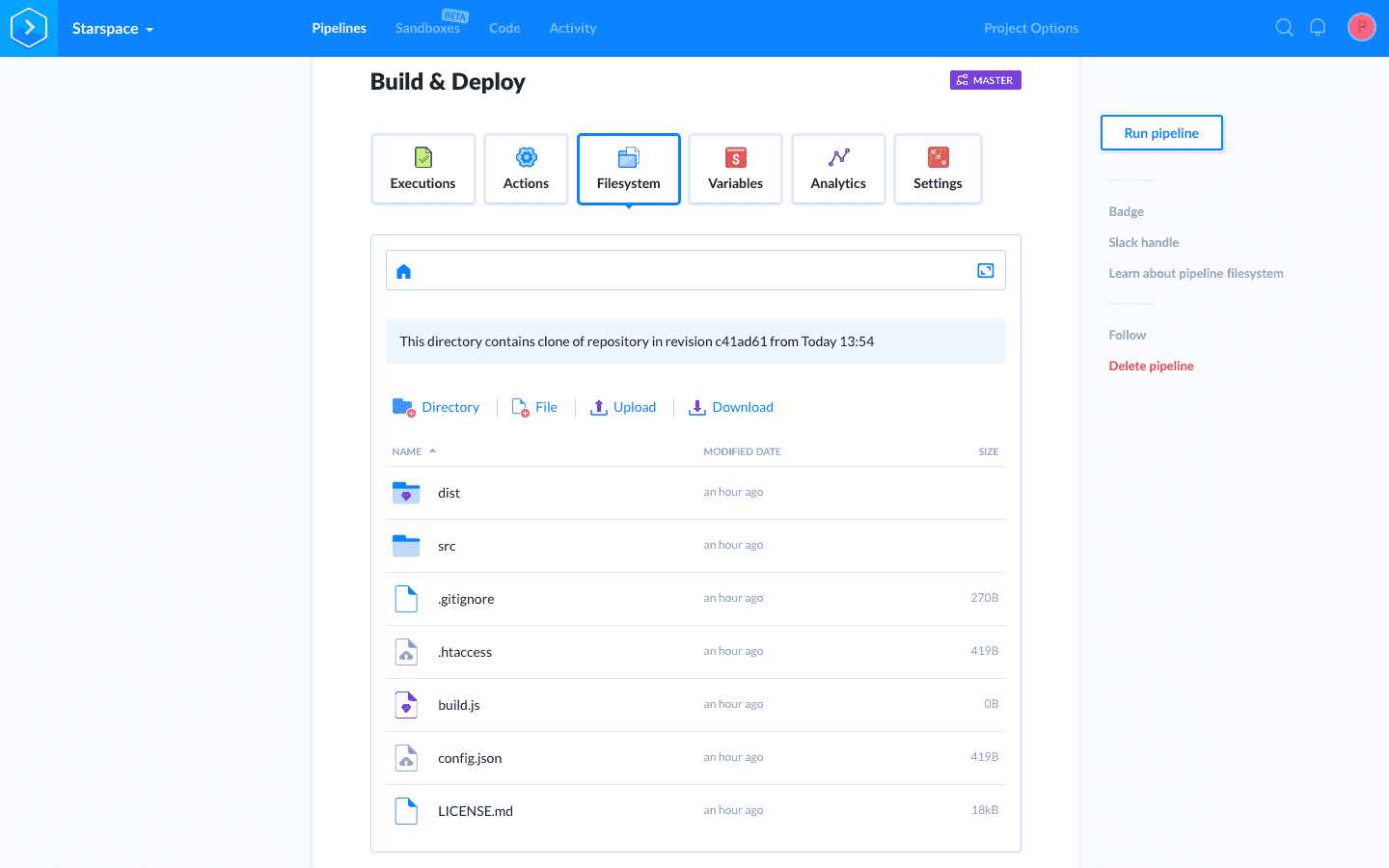 Filesystem tab