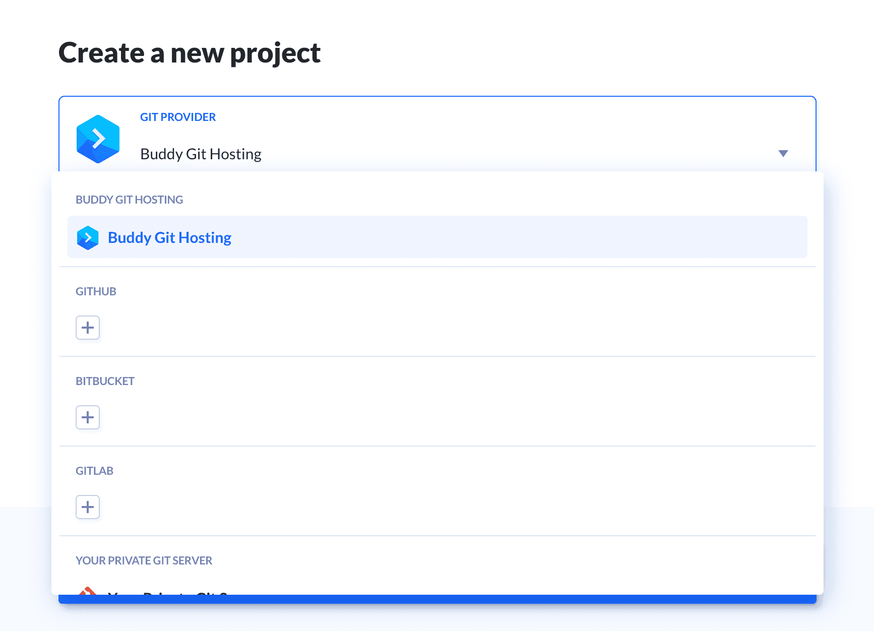 Creating a new project in Buddy