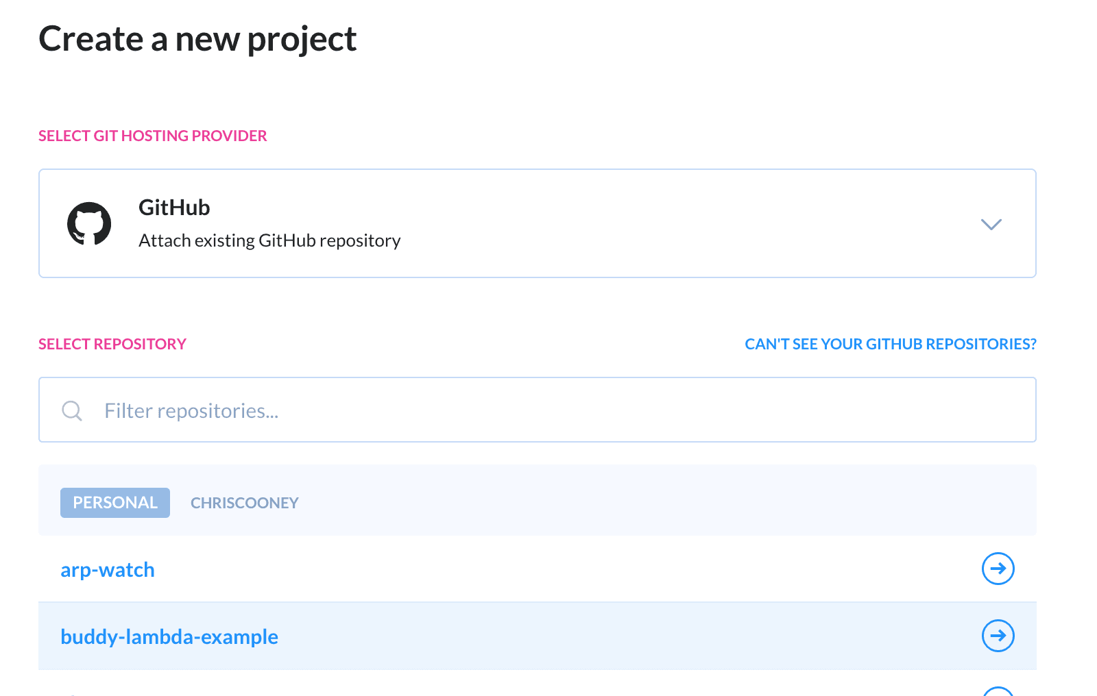 Create new Buddy project