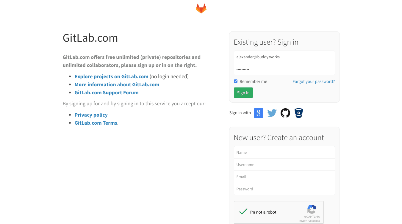 GitLab login page