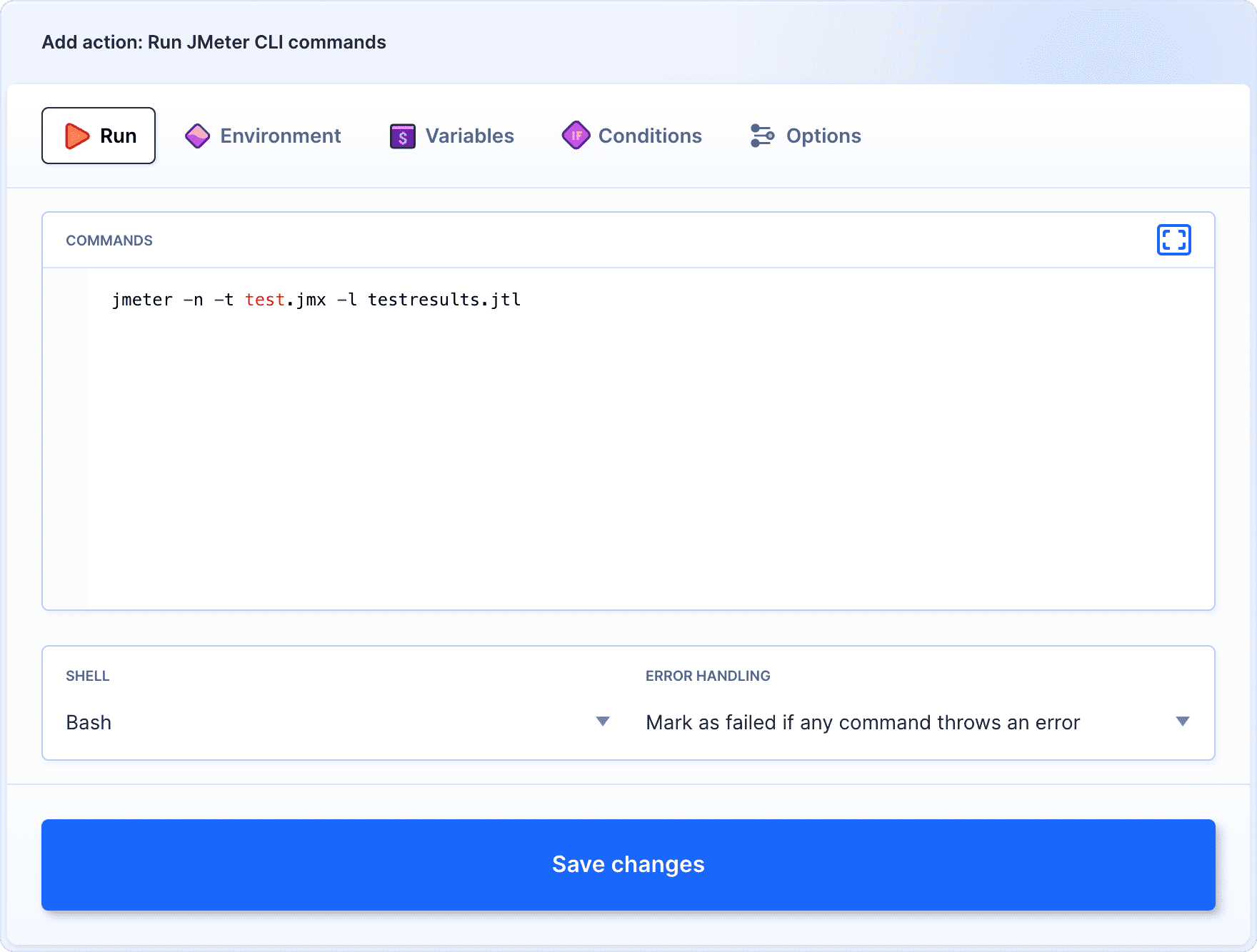 Action configuration details