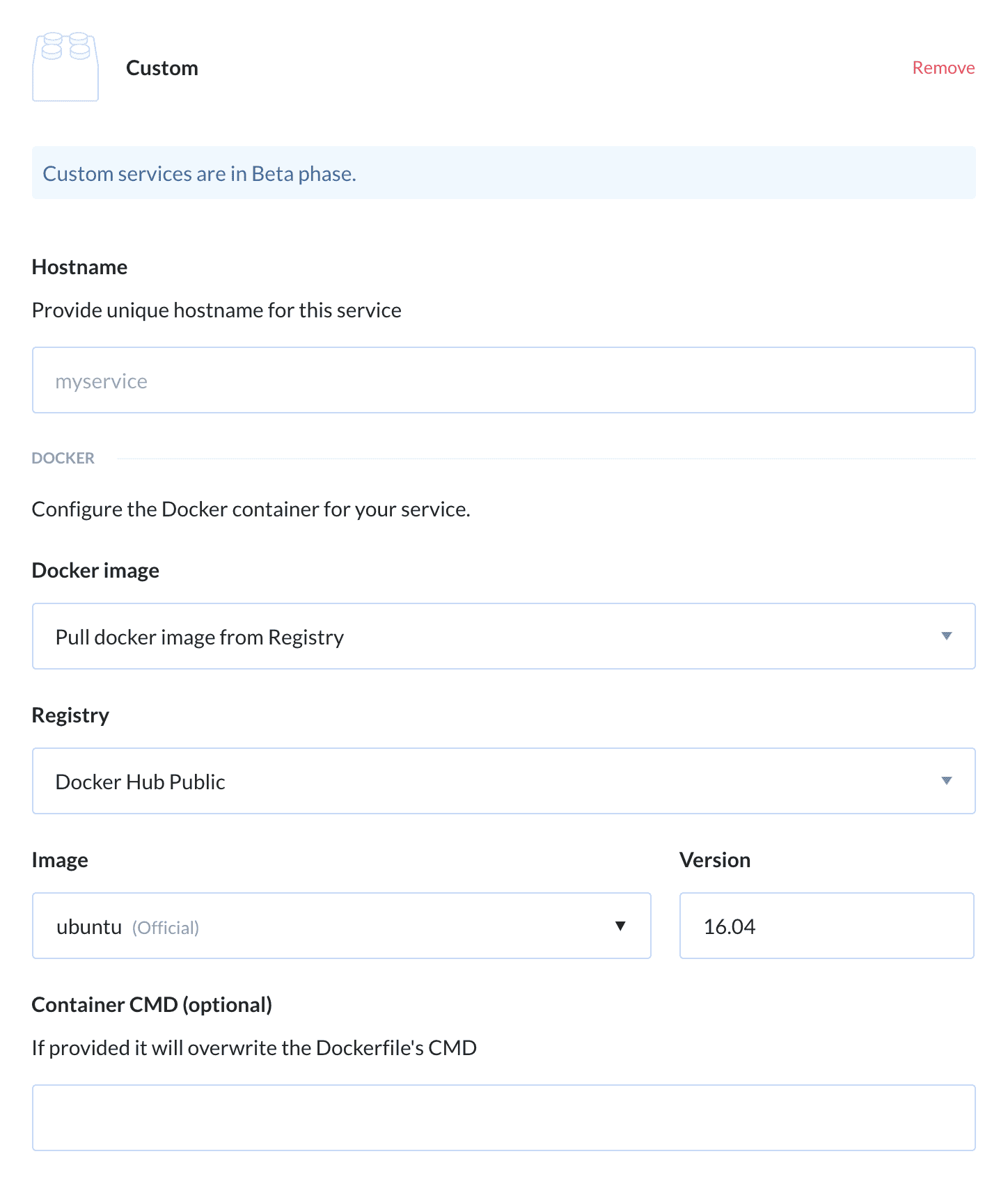 Custom service configuration