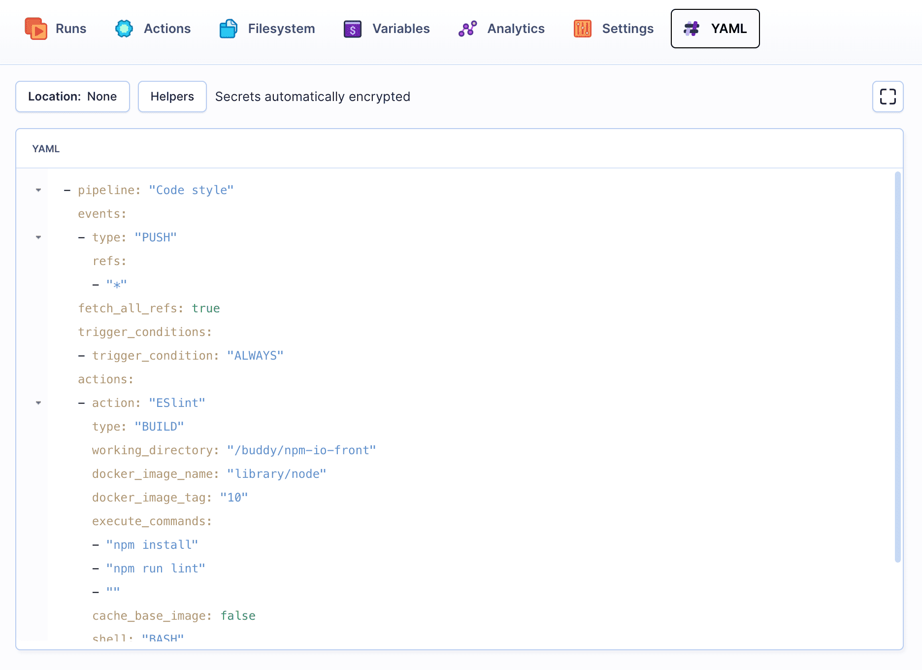 New YAML tab