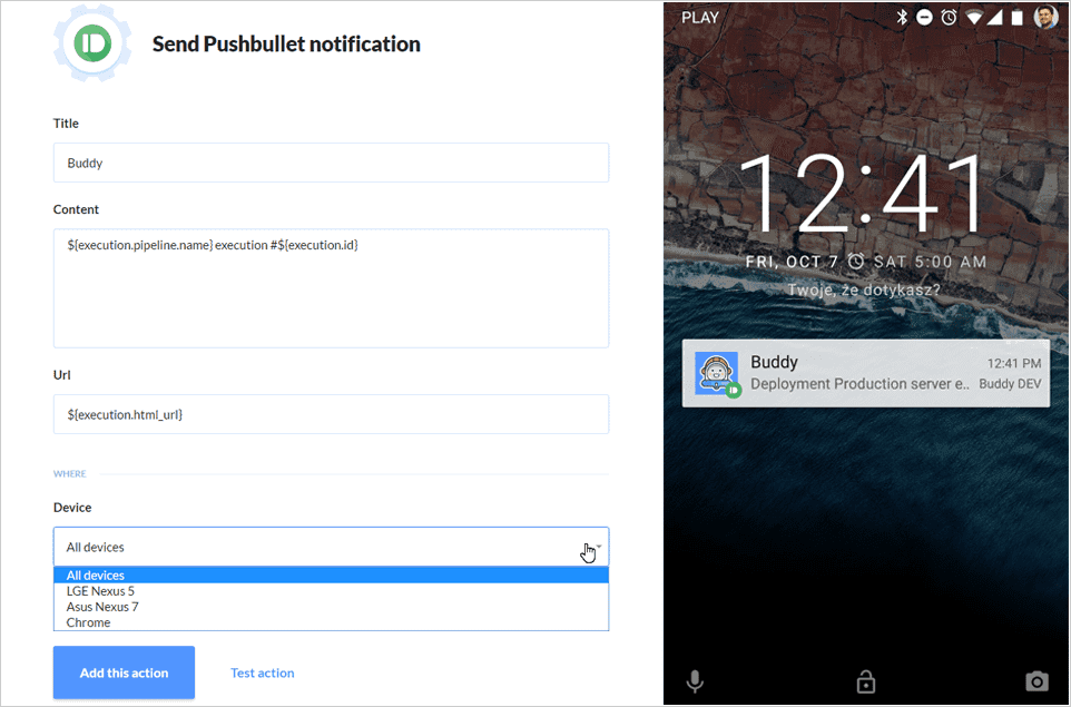 Pushbullet notification setup