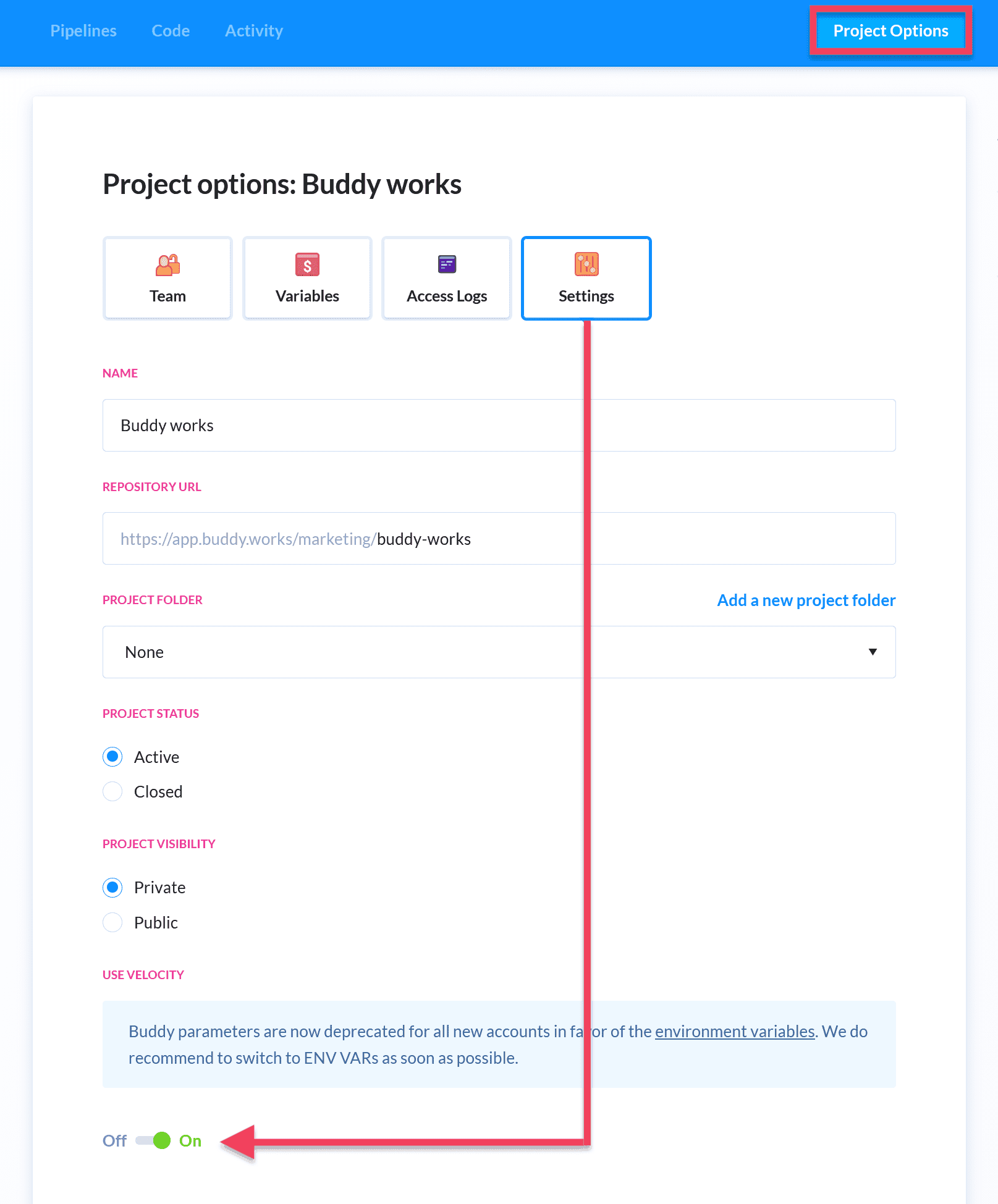 Velocity template activation switch