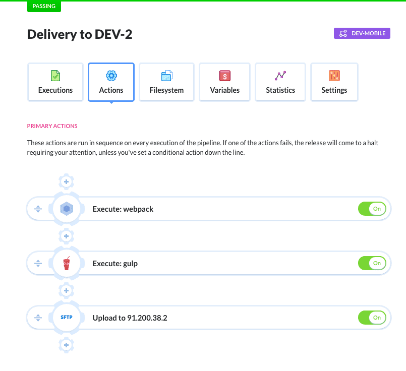 Gulp and Webpack in one delivery pipeline in Buddy