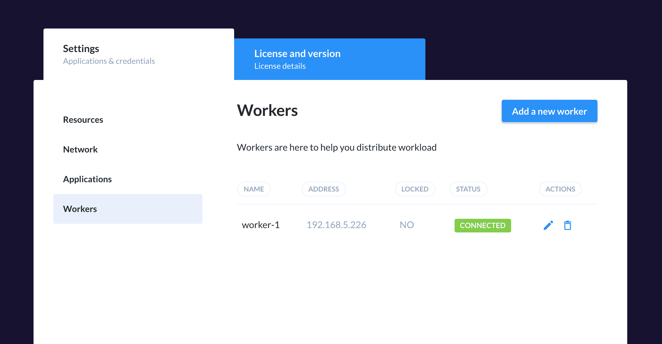 Workers tab