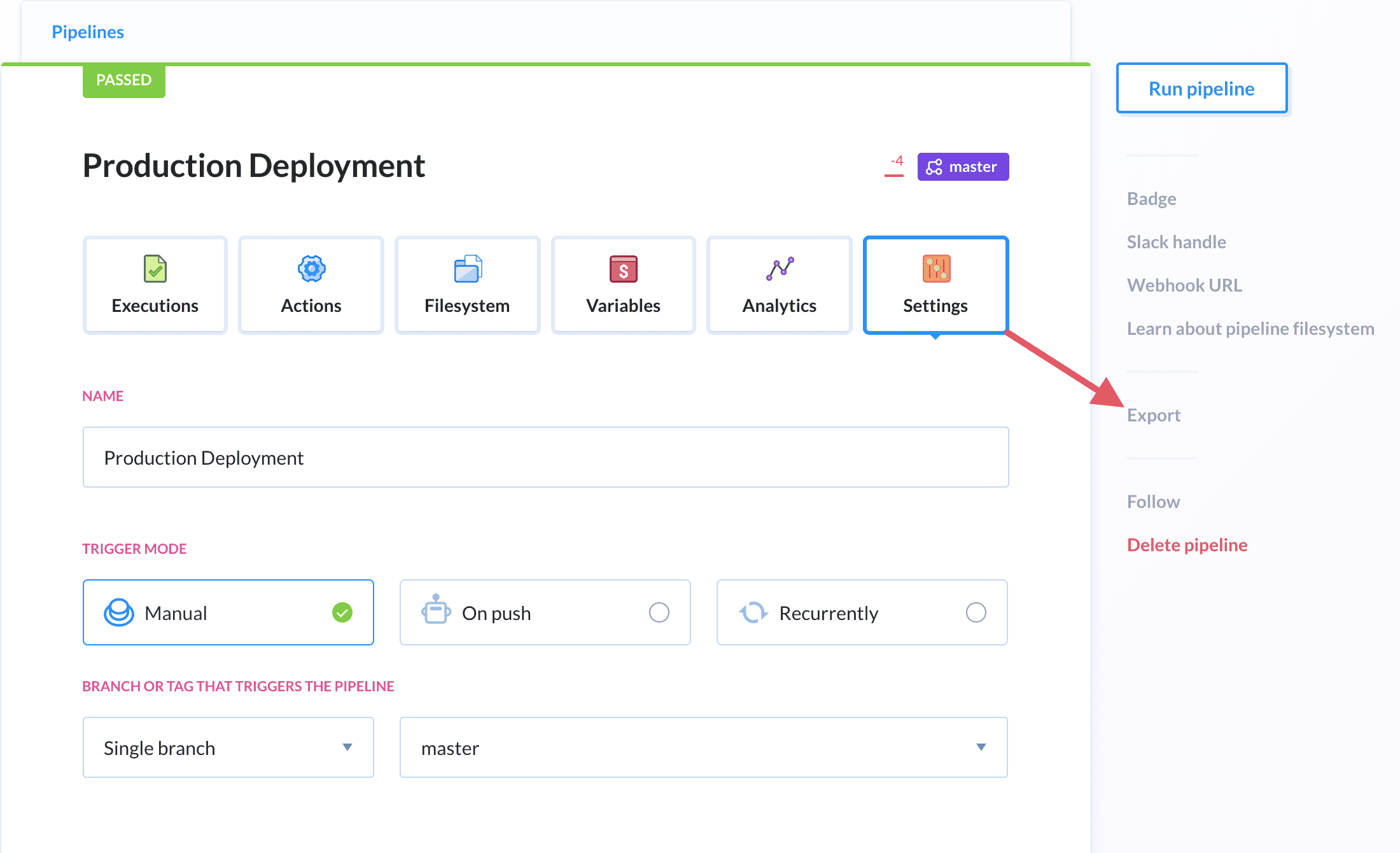 Exporting settings