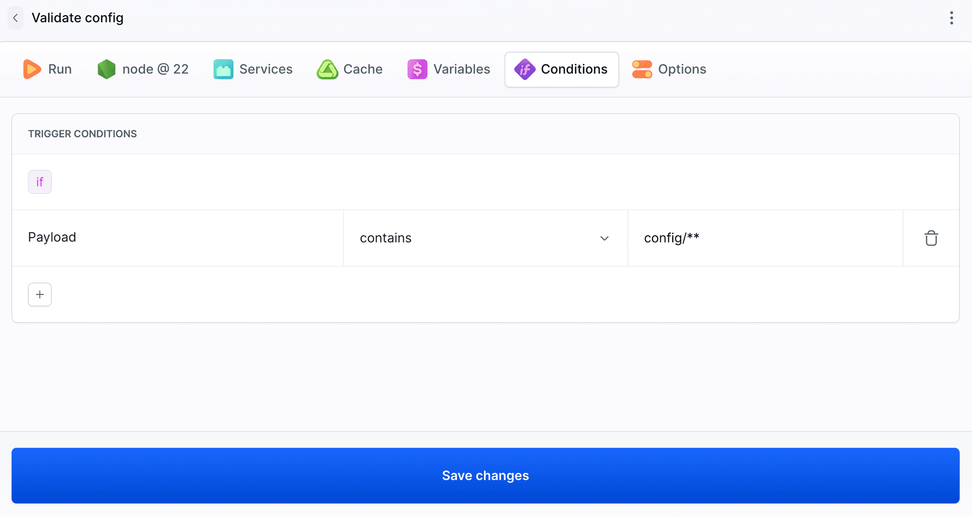 Action that runs only for a config in the payload