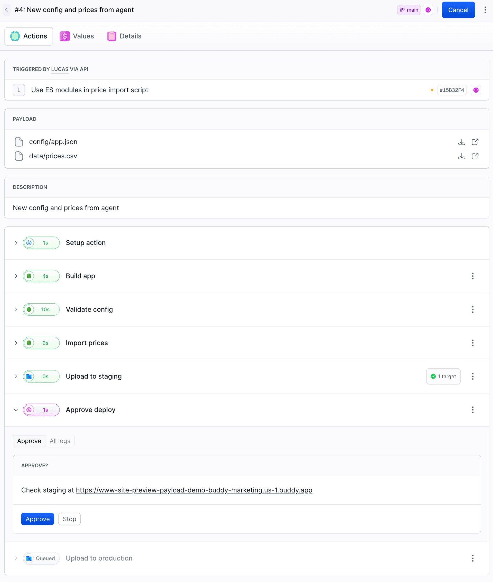 Run with a config and a price list in the payload