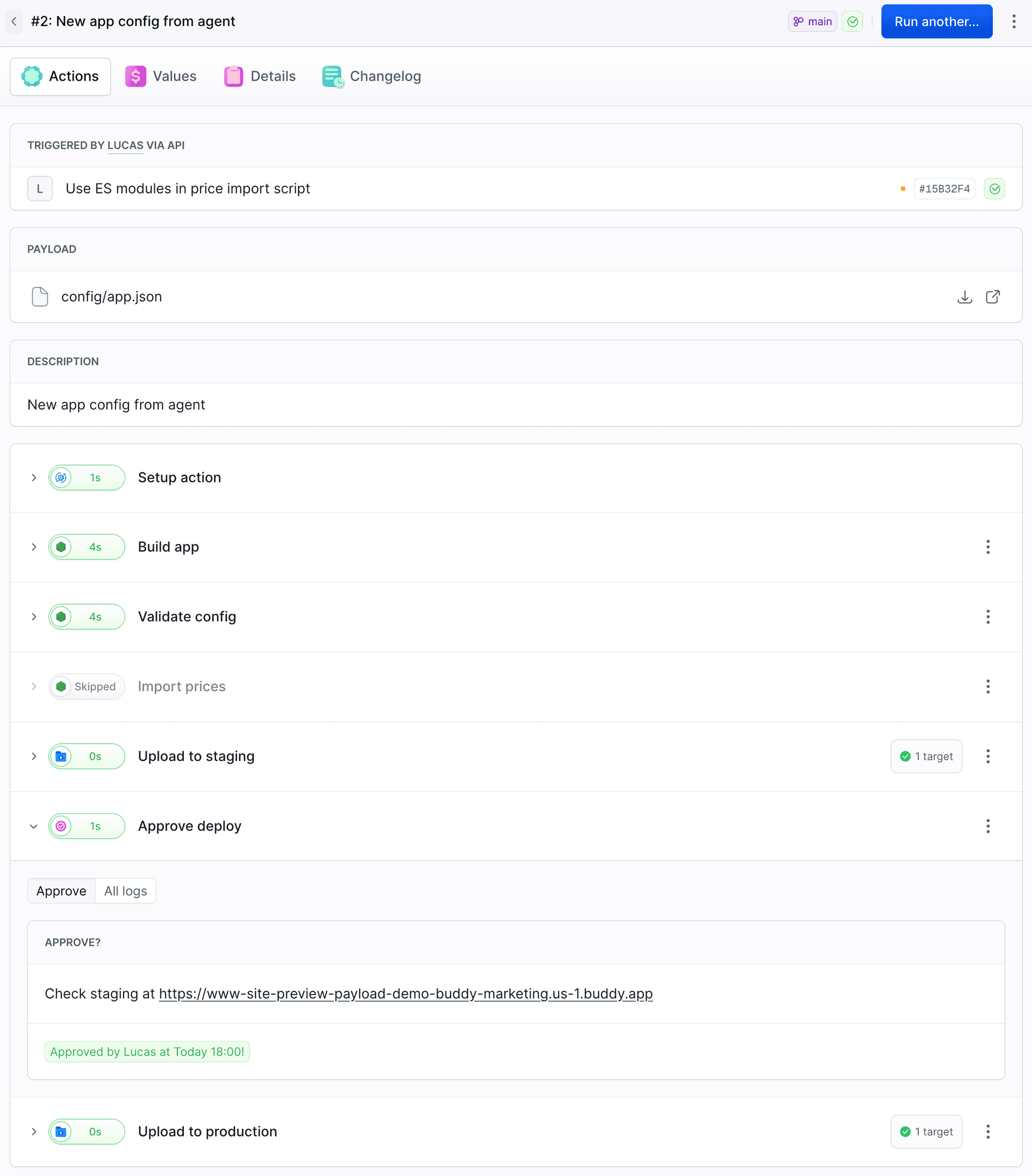 Run with a config in the payload