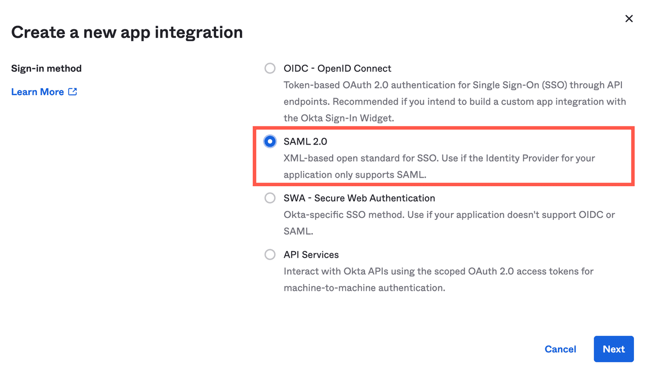 Okta SAML 2.0 SSO Integration - Identity Provider Setup | Docs