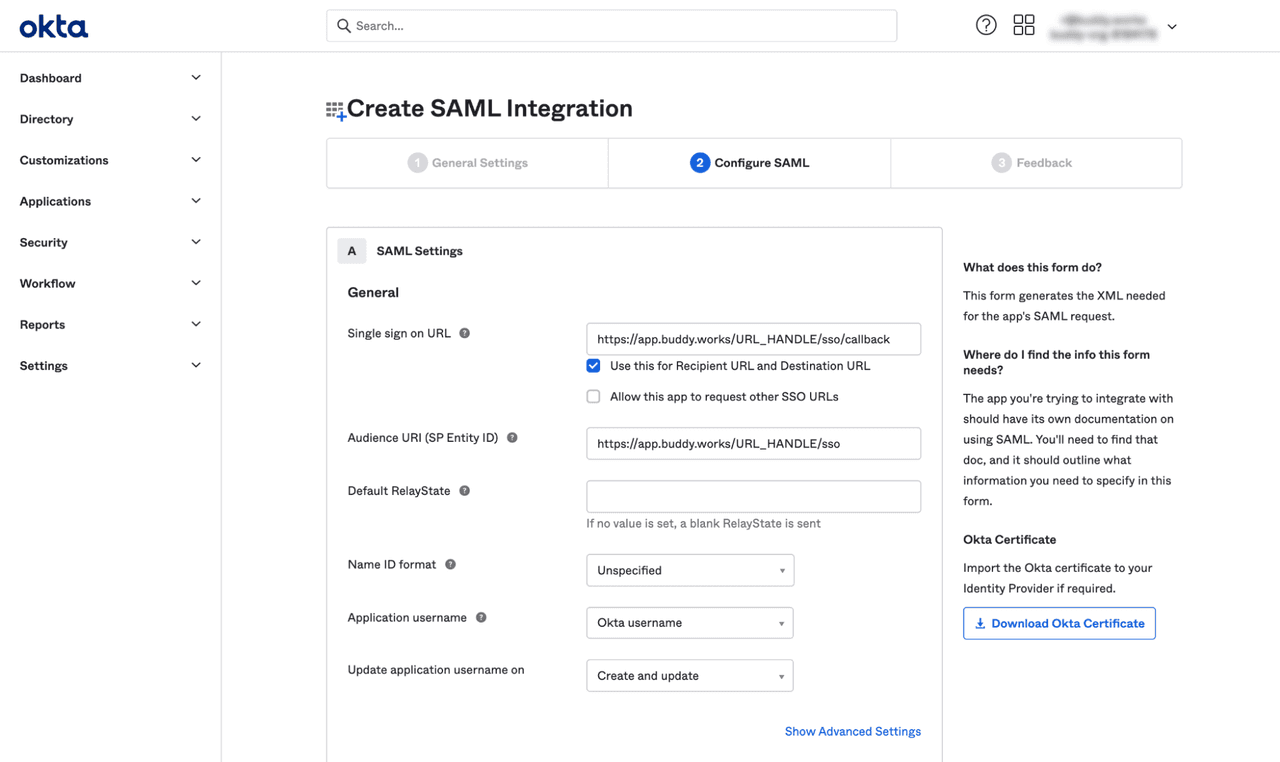 Okta SAML 2.0 SSO Integration - Identity Provider Setup | Docs