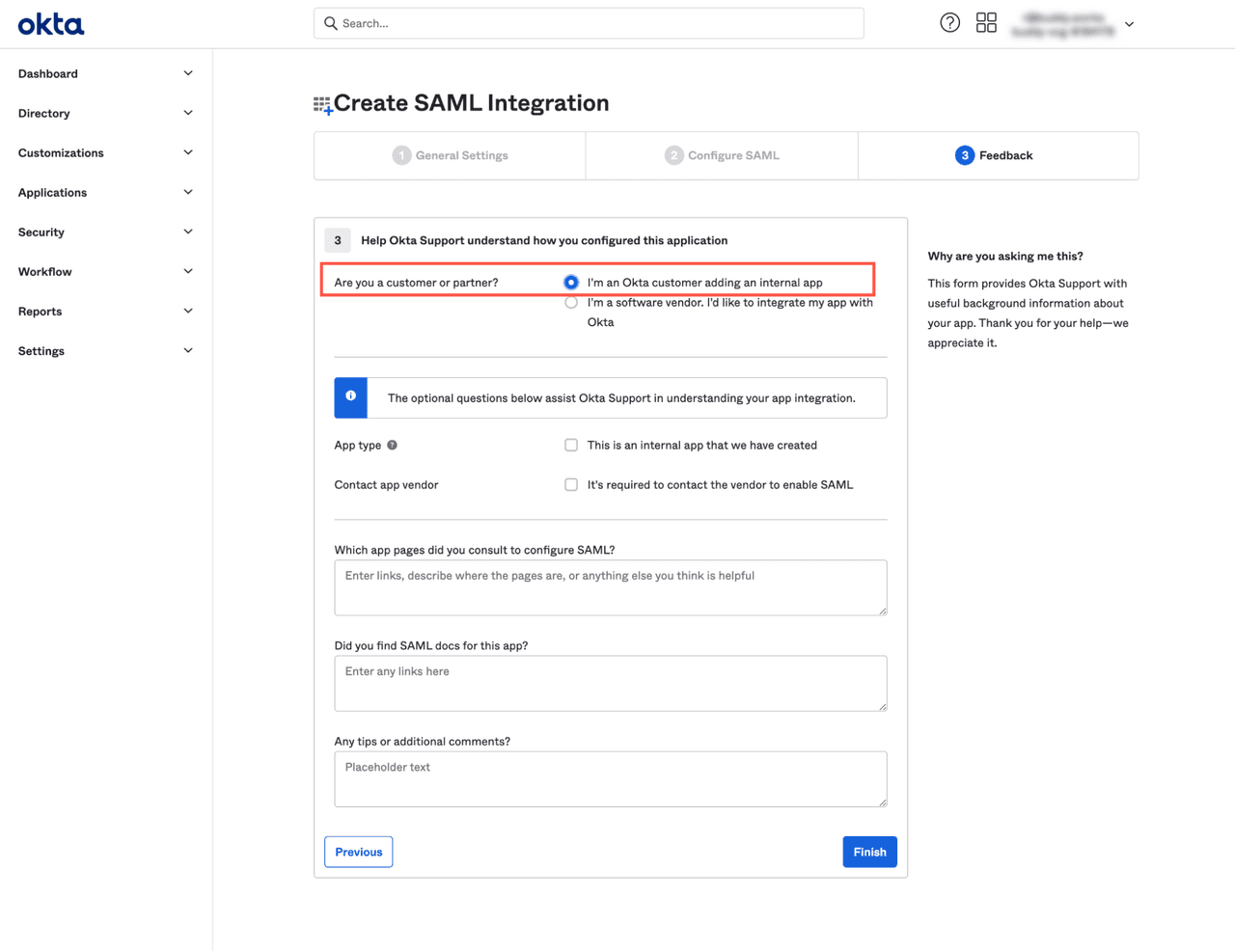 Okta SAML 2.0 SSO Integration - Identity Provider Setup | Docs