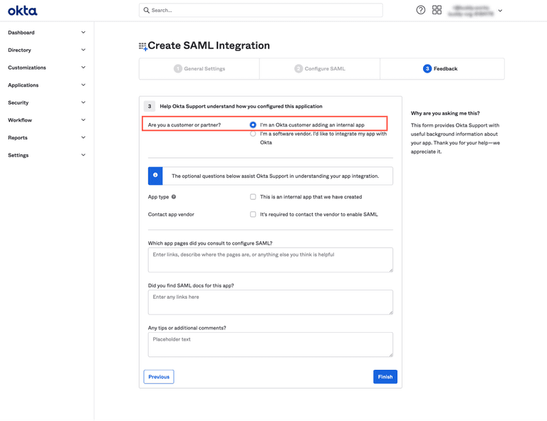 Okta SAML 2.0 SSO Integration - Identity Provider Setup | Docs